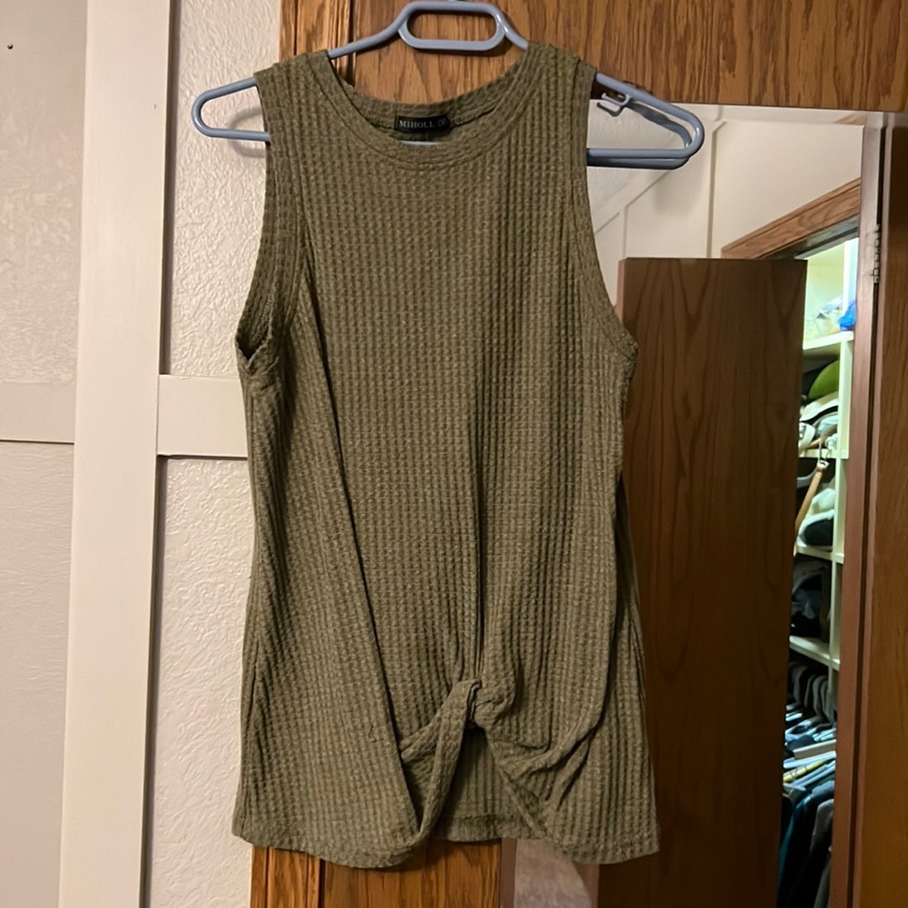 Tie Front Waffle Weave Tank